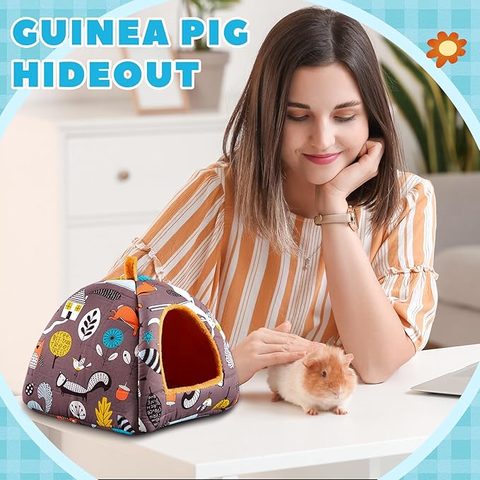 Cinnvoice 4 Pcs Hamster Hideout, Hamster Bed Tunnel, Washable Small House Cage Accessories for Dwarf Rabbits Hedgehog Chinchillas Hamsters Ferrets Bearded Dragons Birds and Rats(Forest, 7 x 6.7 in)