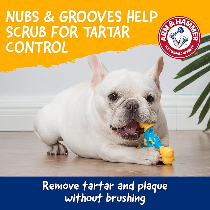 Arm & Hammer Nubbies TriBone Dog Dental Chew Toy, Peanut Butter Flavor, for Moderate Chewers, Nylon and TPR, Reduces Plaque and Tartar, Baking Soda Infused, No Stuffing - 24 Pack