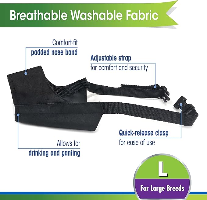 Four Paws Walk-About Quick-Fit Adjustable Dog Muzzle for Large Dogs, Washable & Breathable, Black, 1 Count