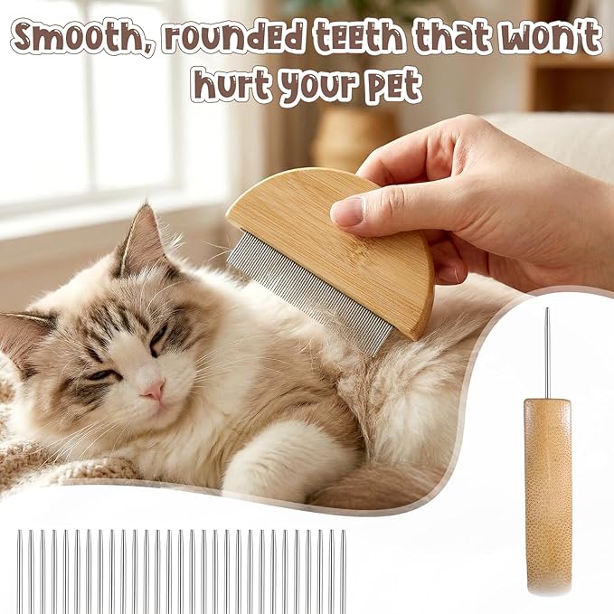 2 Pack Eye Comb for Small Dogs, Bamboo Cat Flea Eye Tear Stain Remover Comb, Pet Grooming Combs with Wide Fine Teeth Shedding Detangling Brush for Cat Hair Daily Care