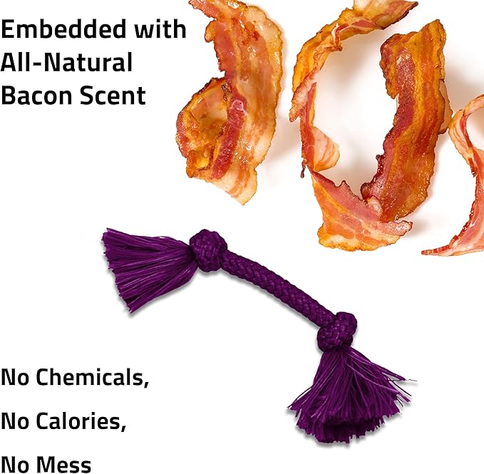 Playology Dog Toys | Dri-Tech Rope Tug of War Dog Toy for Tough Chewers (Value 2-Pack) | Bacon Scented Small Tug Rope Toys for Dogs