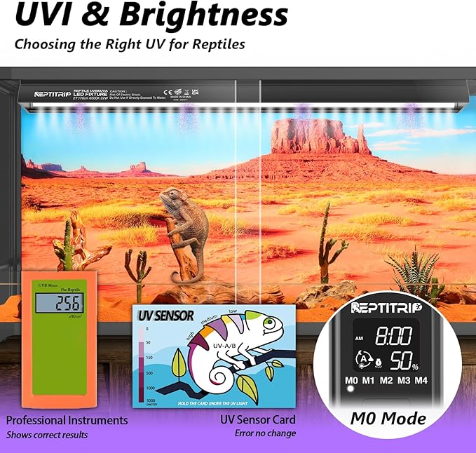 REPTITRIP 16-Inch LED UVB Reptile Light with Auto On/Off & Preset Day-Night Cycle Dimming, 4 UVI Modes Fixture Controller, 14W Aluminum UVA UVB Lamp for Bearded Dragons, Turtles & Snakes, 6500K