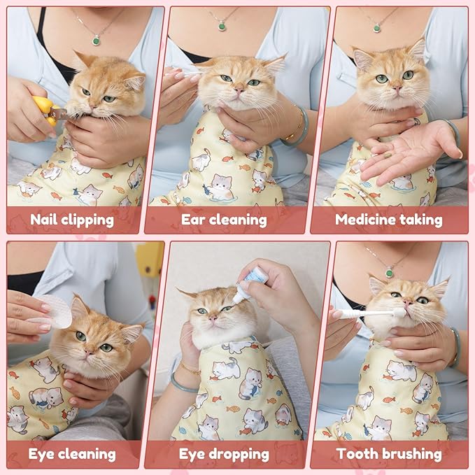 25.6" Cat Grooming Wrap,cat wrap for Cutting Nails,Self-Adhesive cat Swaddle wrap cat Restraint cat wrap Blanket for Medicine, Nail Clipping, Teeth Brushing,White Guitar(Within 10lbs)