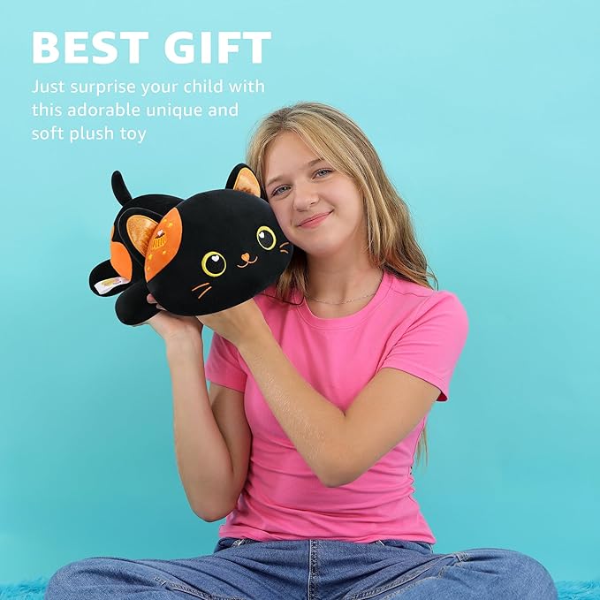 Onsoyours Original Cat Plush 13 Inch Kitty Plushies Toy Kitten Stuffed Animal Soft Pillow Kawaii Plushie Gift for Kids & Adults (Black Cat, 13")