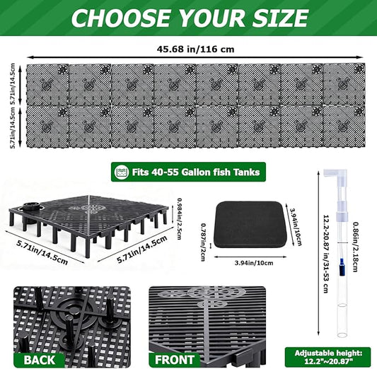 Sieral Undergravel Aquarium Filter for 40-55 Gallon Tanks, 16 Pcs 5.7'' x 5.7'' Plates, Under Gravel System for Clean Water, with 4 Uplift Tube and 1 Filter Cotton, for Fish Tank Fresh and Saltwater