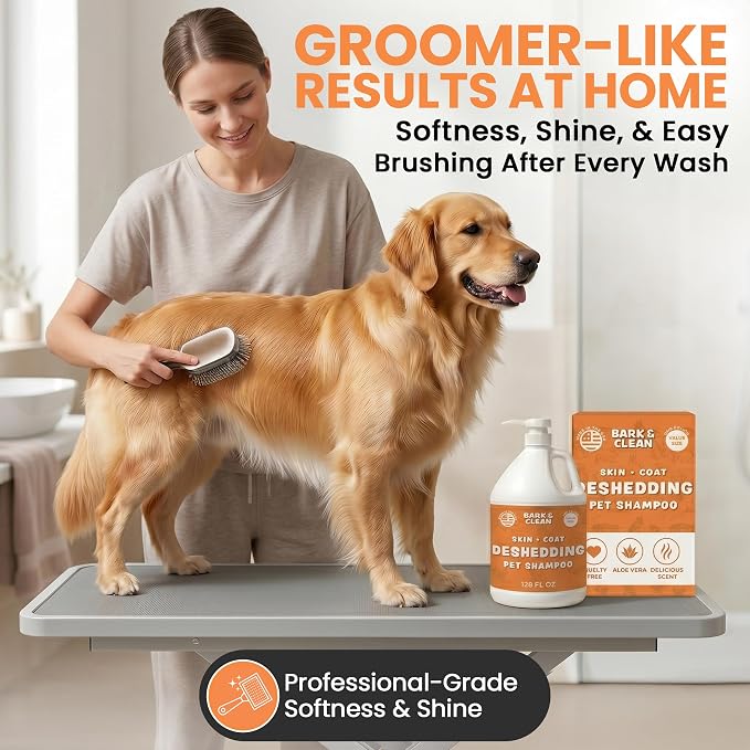 Deshedding Dog Shampoo, Gallon Sized - Skin and Coat Shedding Shampoo with Pump, 18:1 Dilution - Made with Baking Soda, Aloe, and Coconut for Buildup and Dander