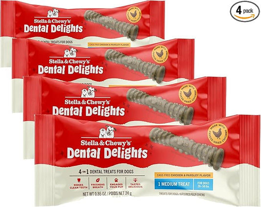 Stella & Chewy's Dental Delights with Freeze-Dried Chicken - Medium Dental Treats for Dogs, Single Serve (Pack of 4)
