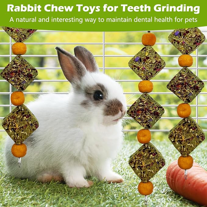 kathson Rabbit Chew Toys for Teeth Bunny Natural Timothy Grass Cake Guinea Pig Hanging Chew Toys Treats for Bunny Chinchilla Hamsters Squirrel and Other Small Pets Playing Improve Pets Dental
