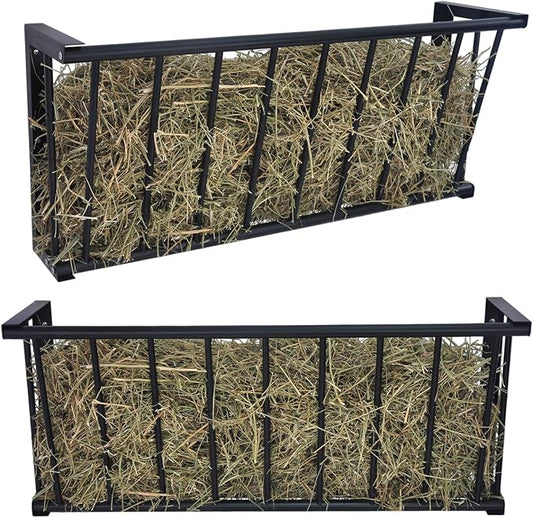 2Pcs Wall Mount Hay Rack, 40'' Long Livestock Hay Feeder with 25 Gallon Capacity, Carbon Steel Hay Feeder for Sheep, Goats, Horses, Indoor Outdoor Uses