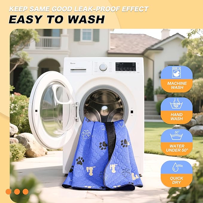 WanpeeGoo Washable Pee Pads for Dogs Mat, 2 Pack Absorbent Reusable Training Dog Pads Pet Puppy Pads, Non-Slip Potty Pads for Whelping, Playpen, Crate, Bed, Blue 24"x36"