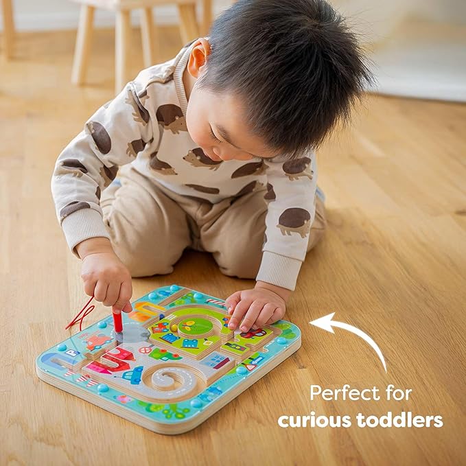 HABA Busy Board for Toddlers 2-4: Town Magnetic Maze Puzzle Game - Toddler Travel Toys for Preschoolers