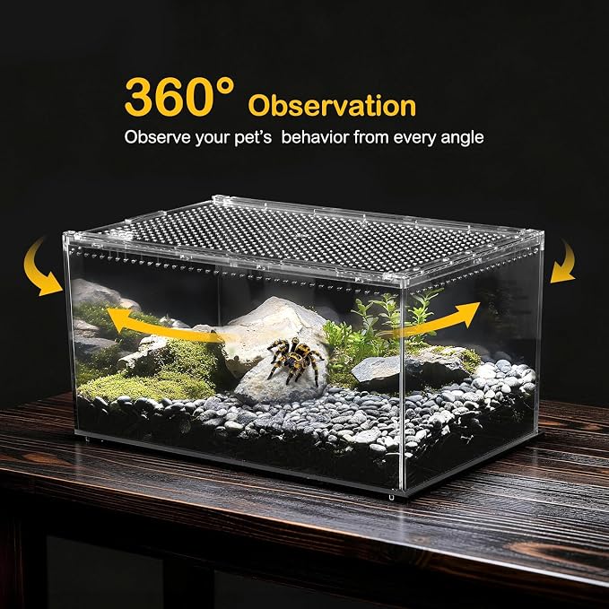 Reptile PC Tank,Escape Proof Magnetic Lid Tarantula Enclosure Small | Easy Clean Seamless Base Hermit Crab Habitat,Stackable Isopod Terrarium,Cross Ventilation Spider Starter Cage,Frog Container