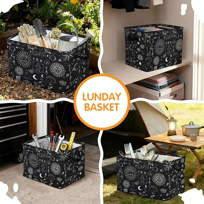 56L Celestial Astrology Laundry Basket Clothes Hamper with Handles,Foldable Blanket Storage Large Laundry Hamper with Waterproof PE,Toy Storage Bin Organizer,Cube Clothes Organizer,Home Decor