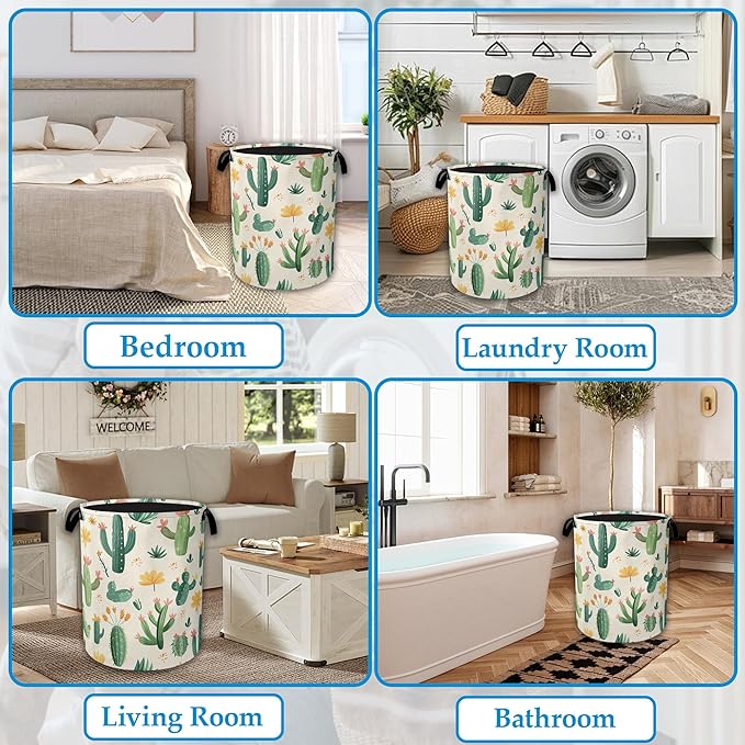 Groovy Cactus Flower Laundry Basket Collapsible Laundry Hamper, Oxford Cloth Storage Bin for Room/Bathroom/Bedroom/Dormitories 16" X 20.8"