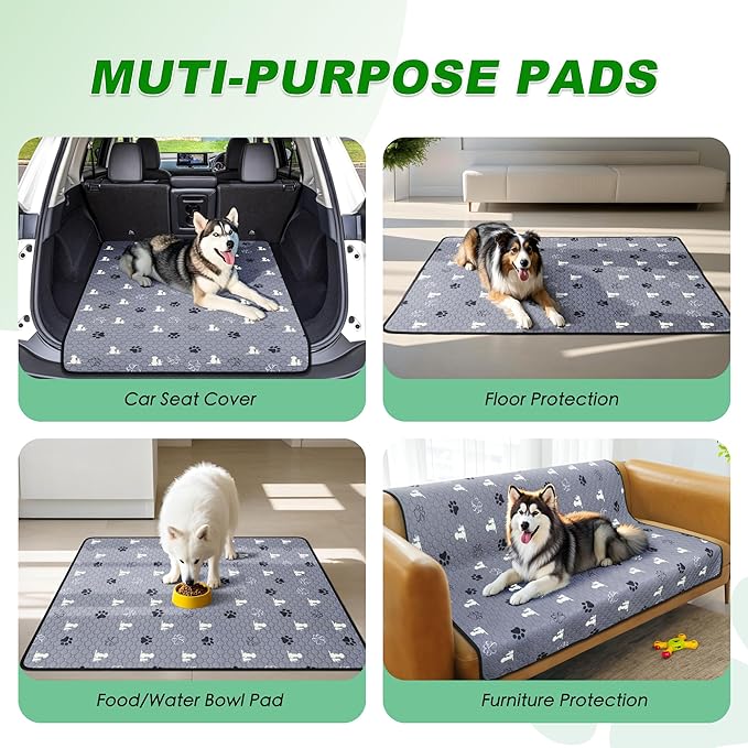 WanpeeGoo Washable Pee Pads, Puppy Pee Pad for Dogs, 1 Pack Absorbent Reusable Training Dog Pads Pet Puppy Pads, Non-Slip Potty Pads for Whelping, Playpen, Crate, Bed, Grey 63"x63"