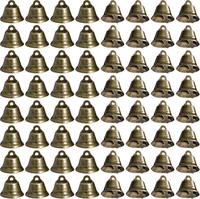 100 Pieces Vintage Bells Craft Bells Small Hanging Bells Ornaments for Wind Chimes Housebreaking Making Dog Potty Training Doorbell Wedding Decor (Bronze)