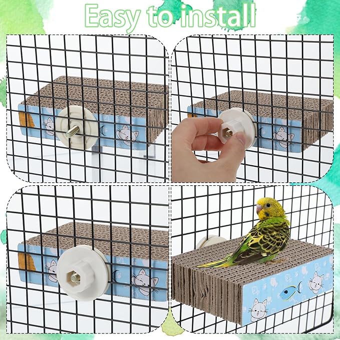 ElevateTech 2 PCS Bird Chew Toy Parrot Cage Perch Cardboard Platform Bird Paw Grinding Stand for Cage Birds Resting Platform Stand Parrot Playground Exercise Toys ParakeetsCage Accessories