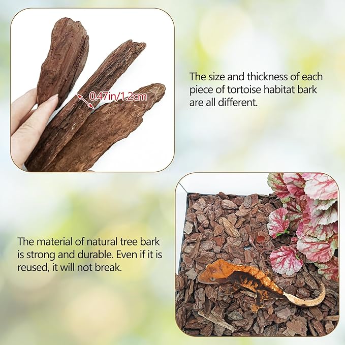 BNOSDM Reptile Pine Bark Substrate 17oz Tortoise Bedding for Habitat Natural Flat Cork Wood Bulk Terrarium Reusable Bark Pieces for Lizard, Crested Gecko, Spider, Chameleon, Ball Python, Tree Frog