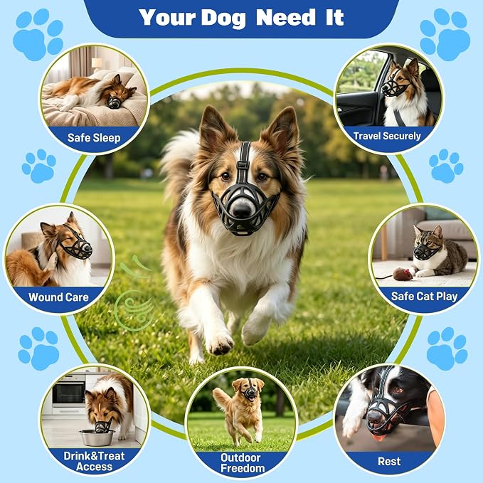 Dog Muzzle, Adjustable Pet Mask with Reflective, Breathable Pet Mask for Large Dogs, Medium Dogs, Small Dogs, Prevents Chewing and Biting, Durable Dog Muzzle that Allows Panting (M)