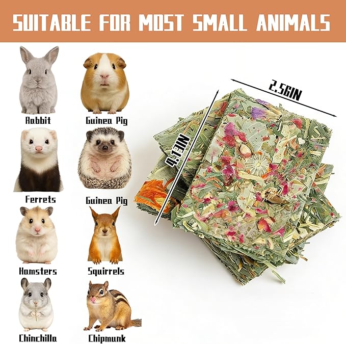 10 Pack Natural Timothy Hay, Bunny Chew Toy, Bunny Crisp Treat, Herbal Flowers Timothy Hay Food for Cleaning Teeth for Rabbit, Guinea Pig, Hamster, Chinchilla Rat, Gerbils, Small Animals