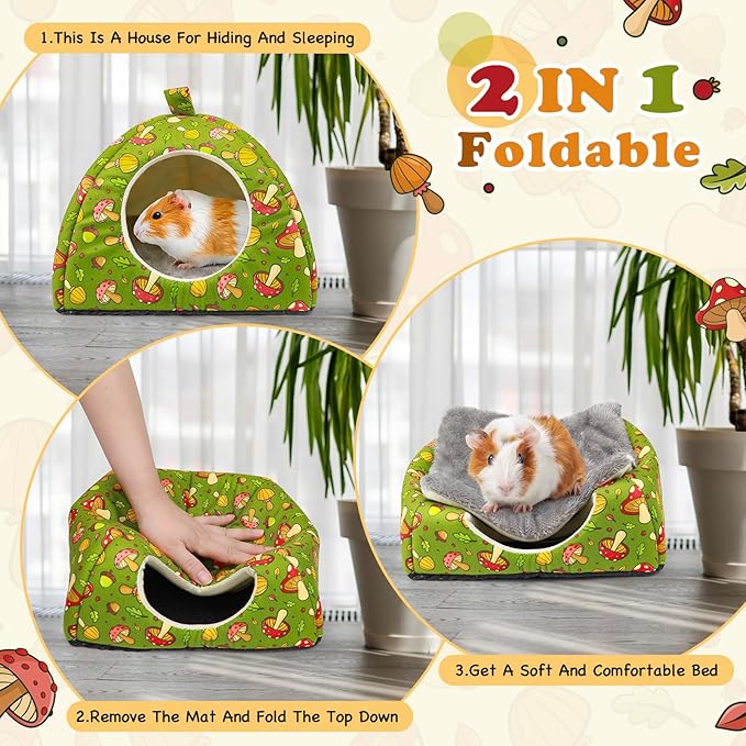 Guinea Pig Hideout - Warm Hamster Bunny Bed with Cushion, Guinea Pig Cage Accessories Washable Sleeping House for Small Animals (Large)