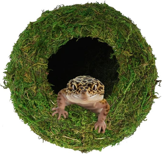 USMOLA Mossy Caves, Artificial Green Moss Caves Hide for Pet Reptile Frogs and Snakes, Terrarium & Vivarium Decor, Crested Gecko Tank Decor (4" - Woodland Green)