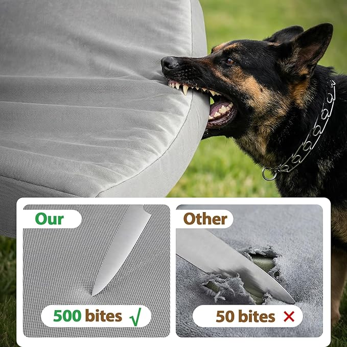 RRPETHOME 3" Chew Proof Indestructible Dog Bed for Large Aggressive Chewers,Durable Tough Fabir Chew Resistant Crate Dog beds for Large Dog & Puppy,Orthopedic Egg Foam Kennel Mat Pad Grey 55x42x4