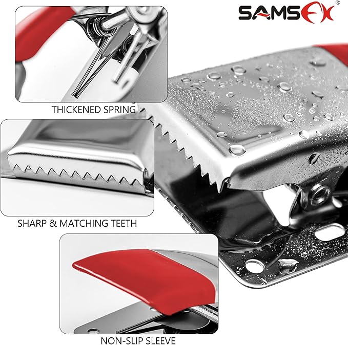 SAMSFX Fish Cleaning Board Tools Fillet Clamp w/Screws Deep-Jaw Fish Tail Clip Board for Scaling Table Bait (Fish Clamps with Red Grip)