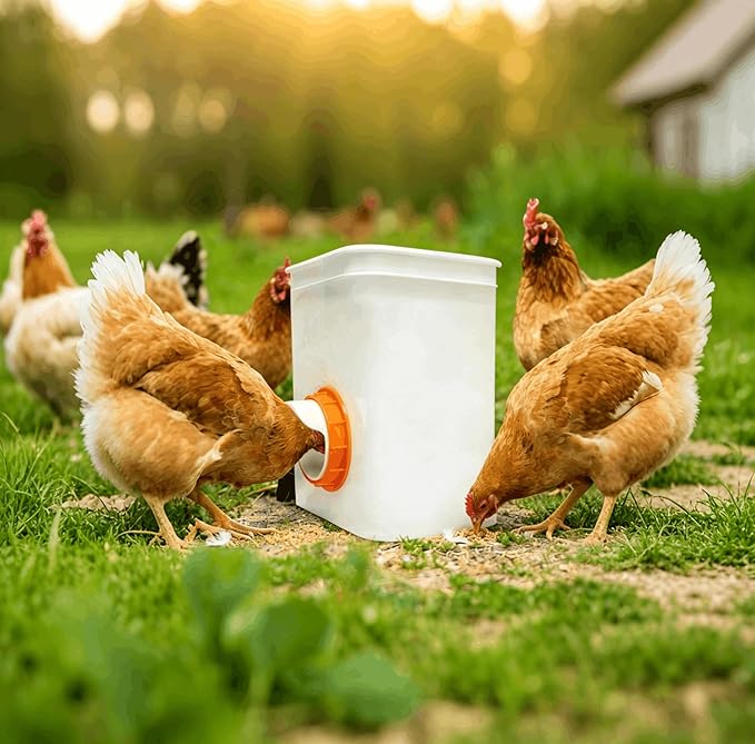 Chicken Feeder Port, 12 Pack Chicken Feeders No Waste with 12 Lids 1 Drill Bit, DIY Automatic Poultry Feeder Cups Kit, Chicken Bucket Feeder for Barrels ((Orange)