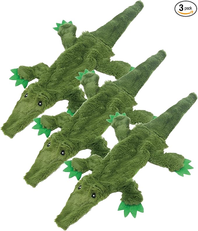 Best Pet Supplies 2-in-1 Stuffless Squeaky Dog Toys with Soft, Durable Fabric for Small, Medium, and Large Pets, No Stuffing for Indoor Play, Holds a Plastic Bottle - Alligator, Large (Pack of 3)