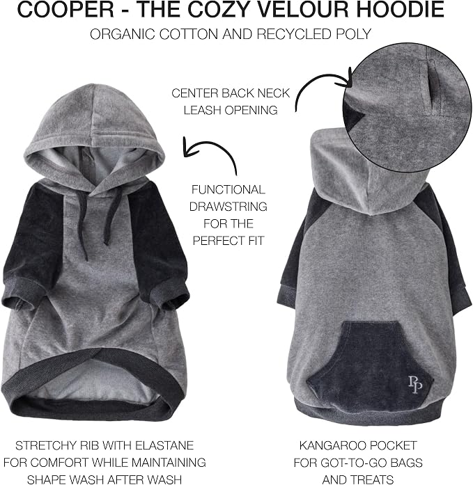 Pet Passion Cooper II Organic Cotton Velour Dog Hoodie Pet Coat for Small, Medium and Large Dogs, Heather Gray Color Block, Medium (20-45 lbs)