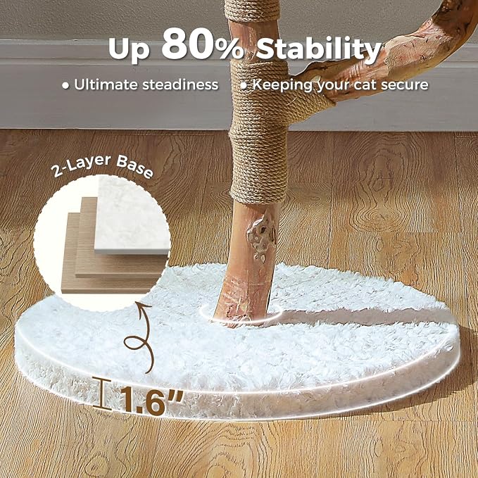 MUTTROS Wood Flower Cat Tree, Modern Cat Tower with Real Wood Branches, Luxury Boho Furniture with Scratching Post and 2 Perches, Cat Climbing Tower for Indoor Cats, Cloud White