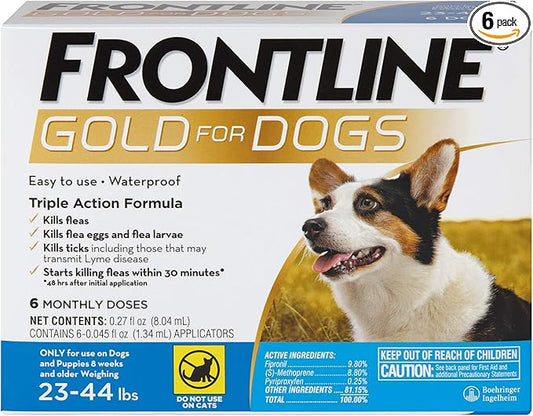 FRONTLINE Gold Flea & Tick Treatment for Medium Dogs Up to 23 to 44 lbs., Pack of 6