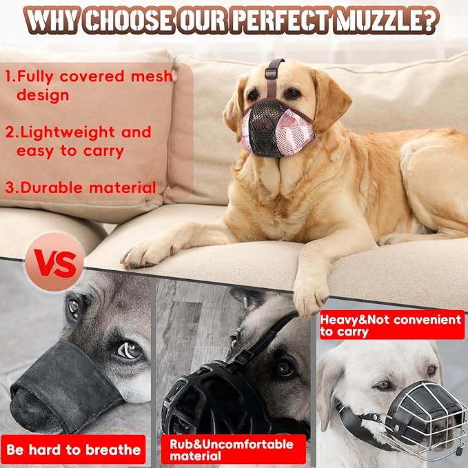Dog Muzzle, Basket Air Muzzles for Large Sized Dogs Anti Chewing, Breathable Adjustable Muzzle for Labrador/Golden Retriever German Shepherd, etc, Suit for Grooming Vet Visits Allows Panting Drinking