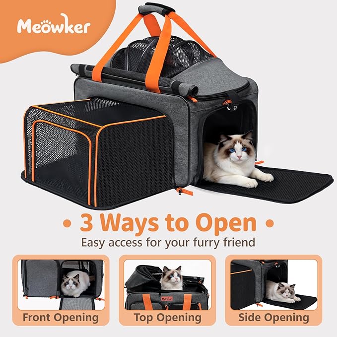 Cat Pet Carrier Soft Sided Bag Airline Approved, Foldable Travel Large Carrier for Small Kittens Medium Cats Up to 15 Lbs, Expandable Carrying Case for Car, Comfortable for Transport