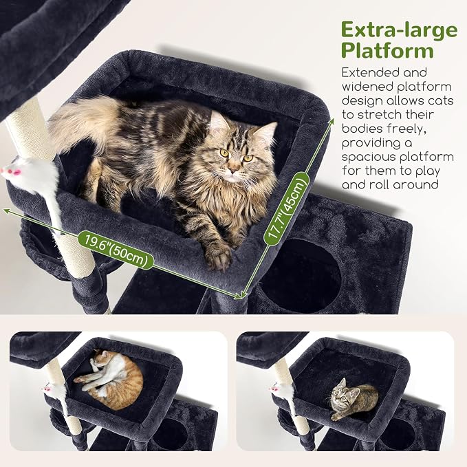 Globlazer Extra Large Cat Tower, 81-inch Tall Cat Tree for Big Cats 20 lbs, XXL Heavy Duty Cat Scratching Tower for Indoor Adult Cats with 3 Cat Condos, 8 Scratching Posts, F81, Dark Grey