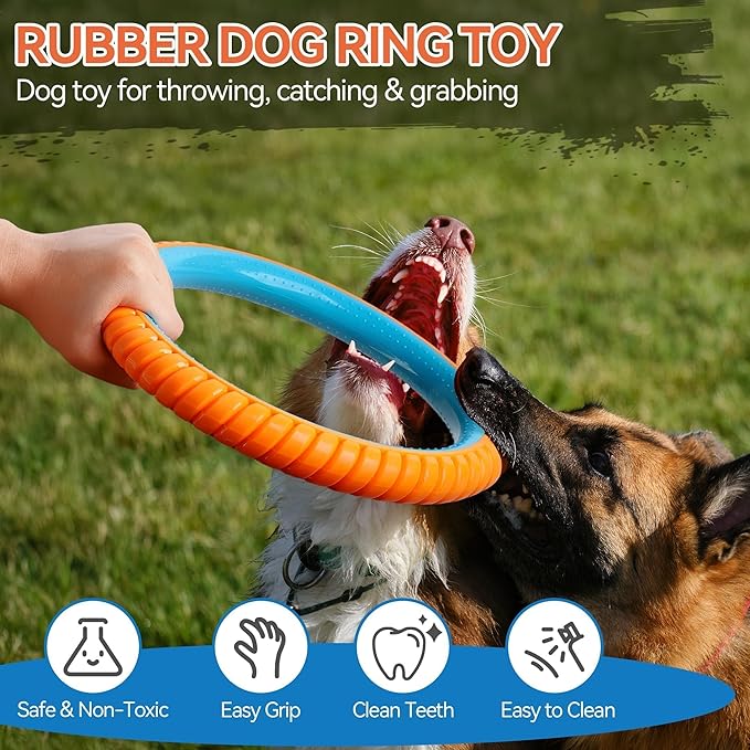 ALL FOR PAWS 10.8" Dog Ring Toy, Interactive Dog Toy for Fetch & Tug of War, Rubber Dog Toy for Medium to Large Dogs, Outdoor Dog Toy for Training & Exercise, Anxiety Relief & Boredom