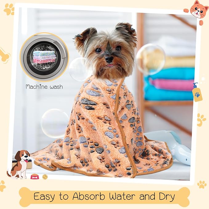 Tatuo 12 Pieces 41 x 30 Inch Dog Blanket Super Soft Warm Cat Sleep Mat Pet Kitten Doggy Fluffy Fleece Blankets with Cute Dog Paw Bone Star Elephant Patterns Printed Fluffy Blanket for Small Cat Puppy