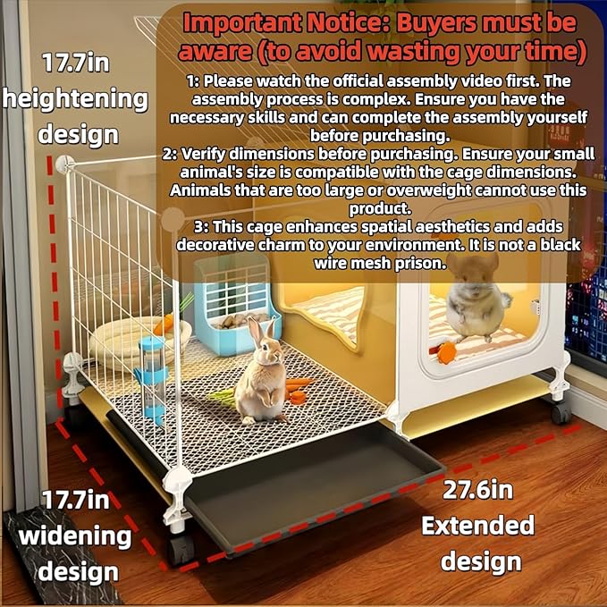 Luxury Villa Rabbit cage with Wheels, Guinea Pig cage, complimentary Food Bowl, Bed. Suitable for Hamsters, Chinchillas, Squirrels, Hedgehogs, Ferrets, Cats，Mouse (27.6" Lx 17.7" Wx17.7 H)