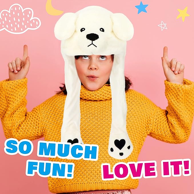 Bubblepompom Animal Hat with Ears Moving Jumping Pop Up Beating Hat Plush Holiday Cosplay Dress Up Funny Gift for Kids