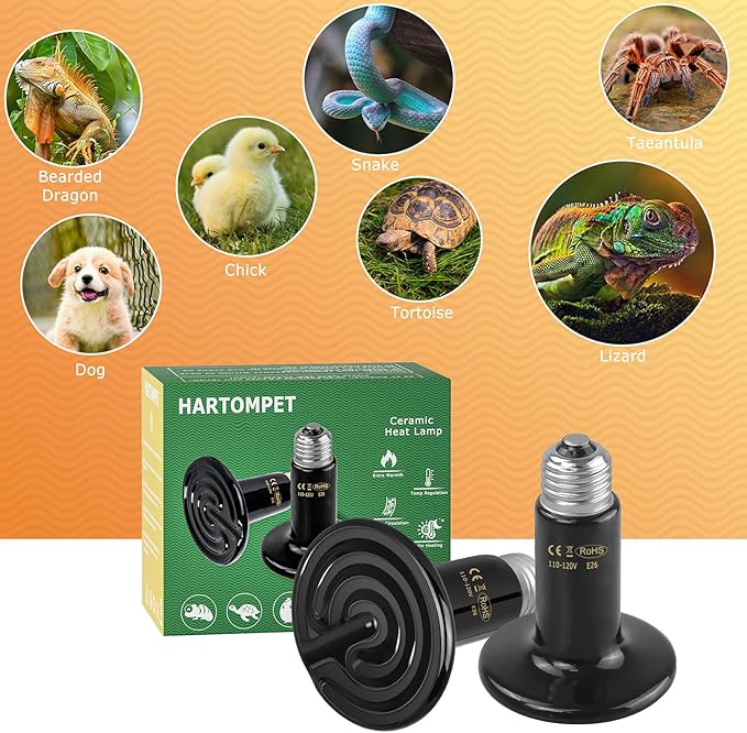 75W Ceramic Heat Emitter - No Light Reptile Heat Lamp for Lizards, Amphibians, Chickens, Dogs, Cats - Ideal for Aquariums and Pet Brooder Coop Heating - Black