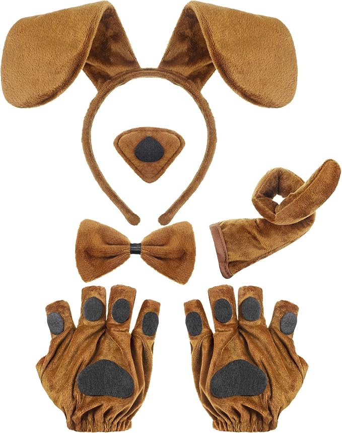 Syhood Puppy Dog Costume Set Ears Headband Bowtie Nose Tail Paw Gloves Accessories for Carnival