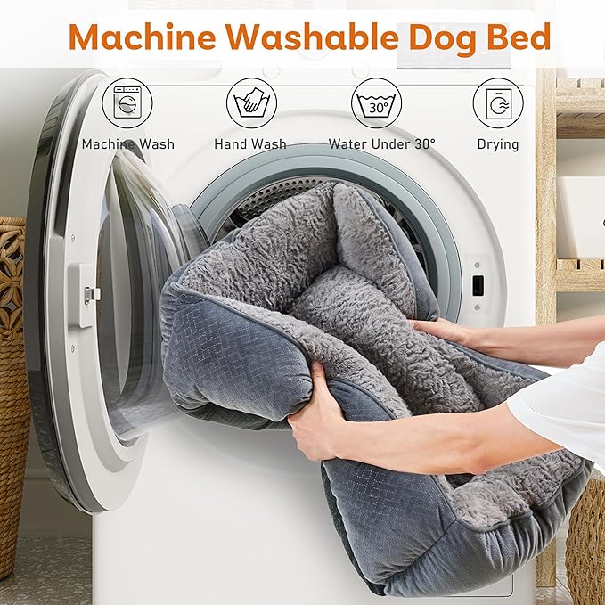 Dog Bed for Small Dogs Washable, Super Soft Durable Cat Bed, Warming Soft Calming Puppy Bed Pet Bed with Anti-Slip Bottom, Grey, 20 x 19 x 6inch