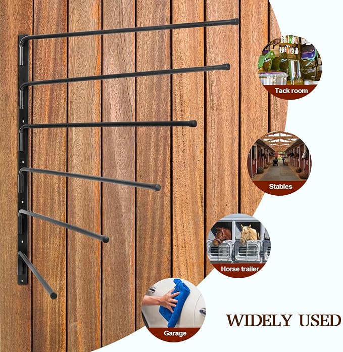 FAHKNS Saddle Pad Rack, 6 Bar Saddle Blanket Rack, 180 Degree Swing Horse Blanket Holder, Wall Mounted Horse Blanket Storage Rack for Horse Tack Room Organization