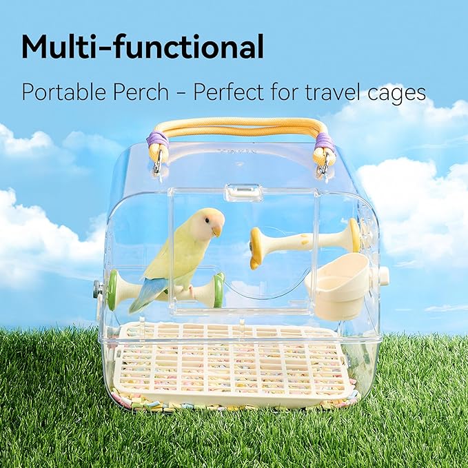 Apple Shape Parrot Perch Stand Ceramic Beak Grinding Stone Toy for Nail Trimming - Cage Accessories for Parrot, Budgie, Cockatiel, Lovebird, Other Small Medium Birds (Yellow)