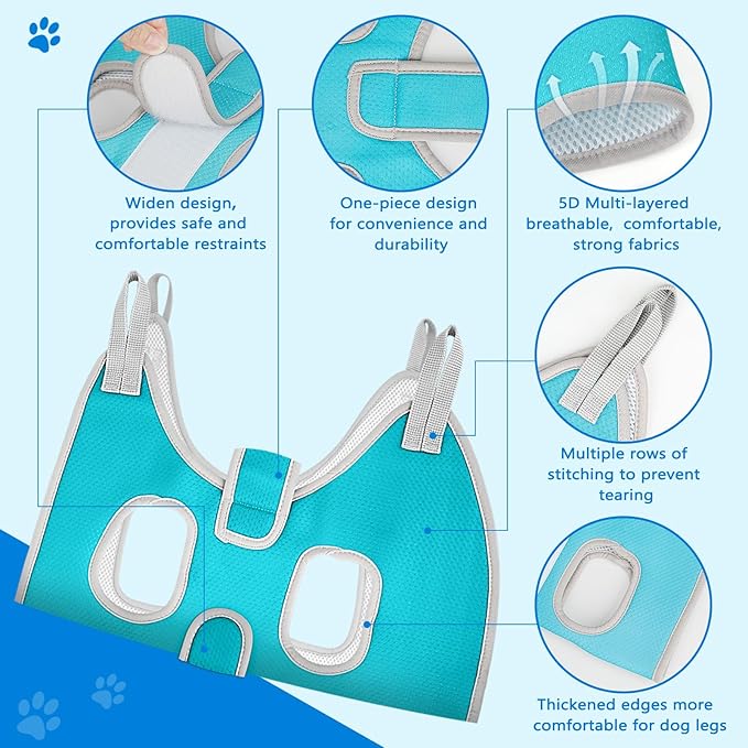 Supet Dog Grooming Hammock for Large Dogs, Dog Hanging Harness for Nail Trimming Doorframe, Pet Holder Restraint for Clipping Nails, Pet Hoist Sling for Cutting Nails at Home (Blue L)
