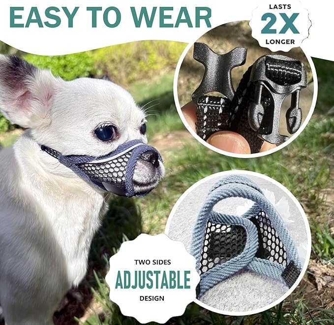 Dog Muzzle, Soft Mesh Muzzles for Small Medium Dogs for Barking Biting Grooming Vet Visits, Short Snout Puppy Mask Allows Drinking, Breathable Mouth Cover 10-20 lbs (Silver-Blue, S)