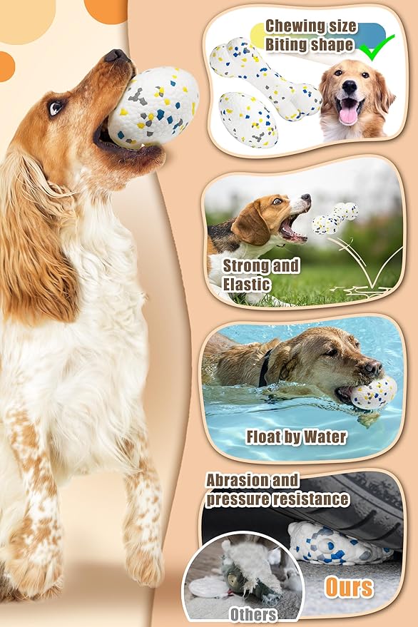Moonorange 4.72" Indestructible Large Rugby Balls for Aggressive Chewers Durable Olive Bouncy Interactive Football Toy for Dogs Fetch Game Lightweight Floating Outdoor Training, White