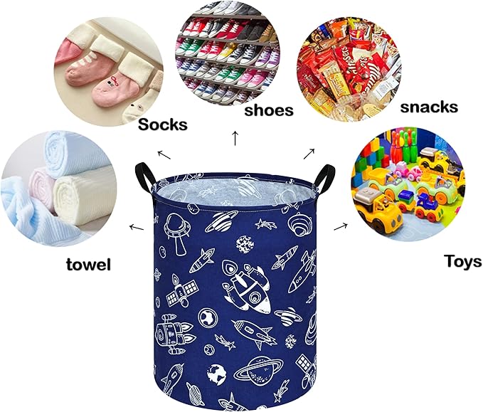 Kids Laundry Hamper Storage Basket Laundry Organizer Hamper Storage Bins Clothes Box Nursery Hamper Gift Basket with Handles (Spacecraft)