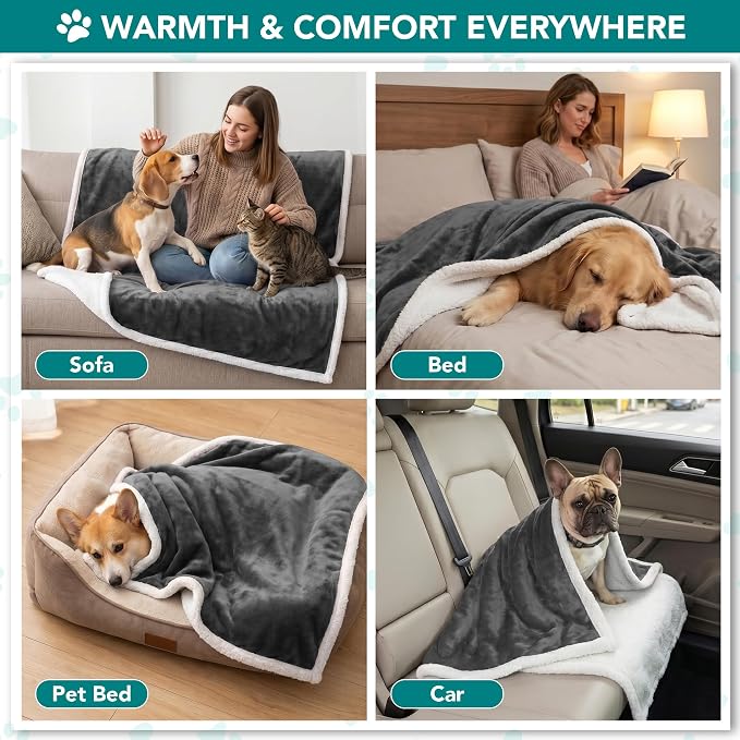 PetAmi Dog Blanket for Medium Large Dogs and Pets, Soft Sherpa Fleece Pet Blanket Throw for Cats Puppies, Reversible Plush Couch Cover Protector Sofa Bed Car Seat, Machine Washable, 80x60, Dark Gray